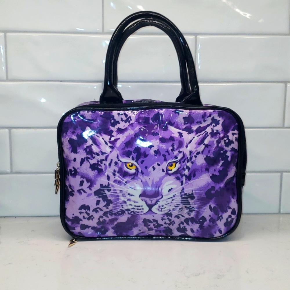 (1270) Betsy Johnson 9x3 purple and black PVC purse/makeup bag. - Picture 4 of 10